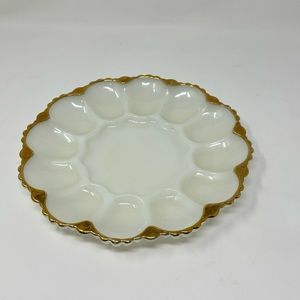 VTG Anchor Hocking Milk Glass Deviled Egg Plate
